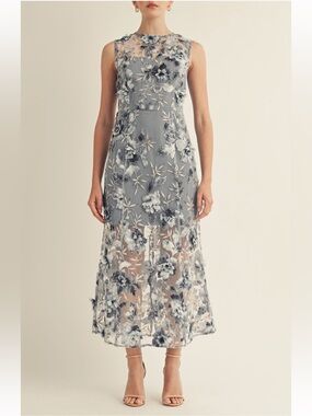 Arose studio sorelle blue 3d floral sequin embellished midi sheath dress small